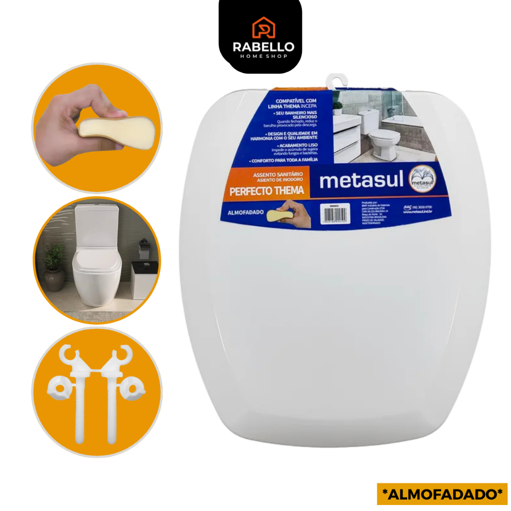 Assento Tampa Sanitário Almofadado Branco Linha Thema para Vaso Deca Celite Incepa Metasul