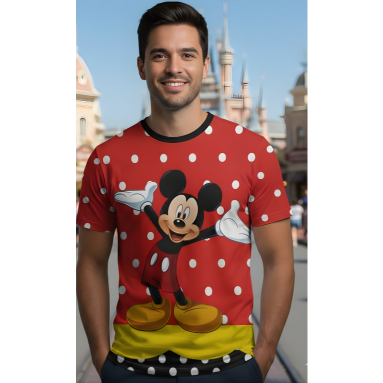 Camisa Adulta ou Infantil Mickey Vermelho Poá em Oferta na Shopee