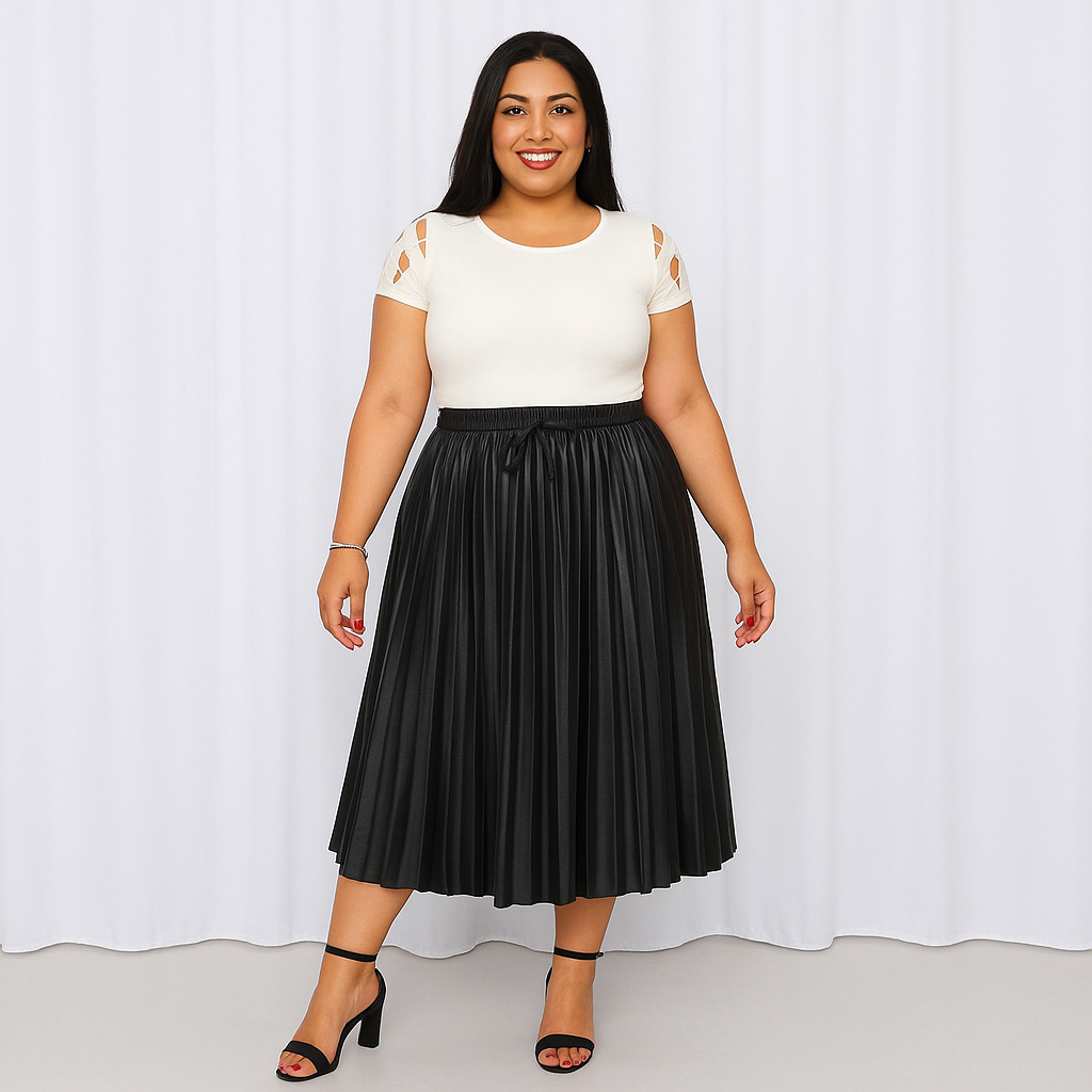 Saia Plissada Feminina Longa Evangélica Elegante Forrda Lisa Midi Moda Evangelica  Para Igreja