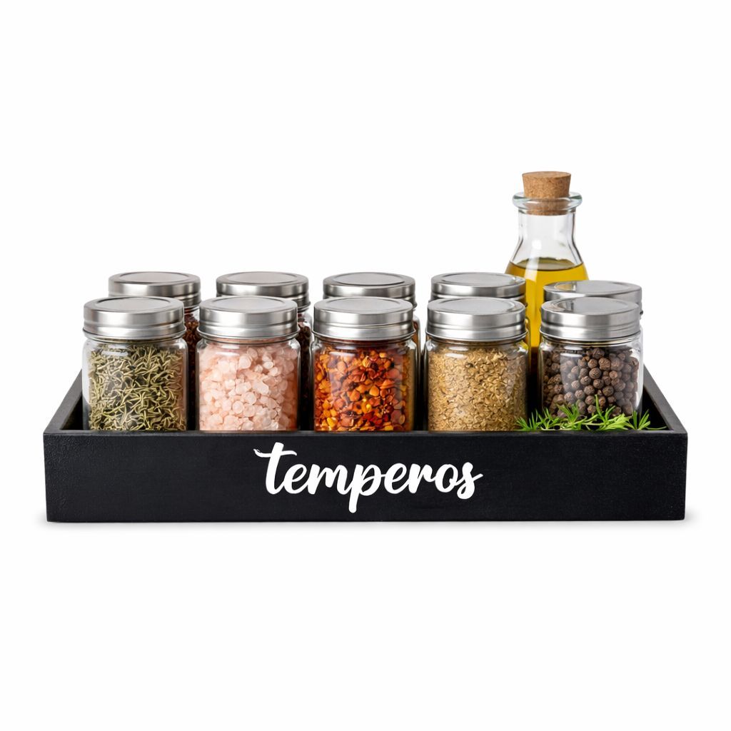 Bandeja Porta Temperos com Escrita em Alto Relevo em Madeira Preto Decoração Cozinha em Oferta na Shopee