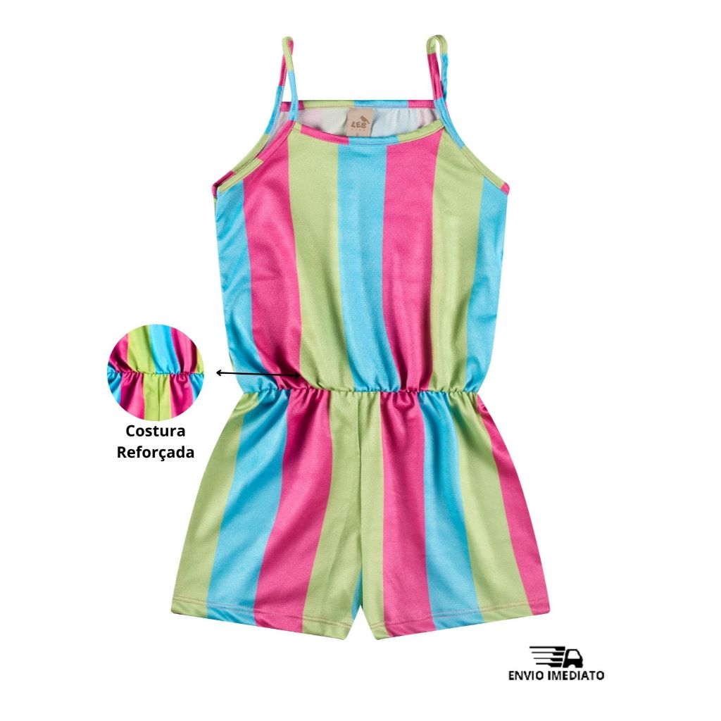 Macaquinho Infantil Juvenil Menina Crepe Estampa Listrada Verão em Oferta na Shopee