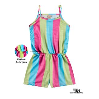 Macaquinho Infantil Juvenil Menina Crepe Estampa Listrada Verão em Oferta na Shopee