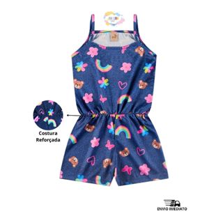 Macaquinho Infantil Juvenil Menina Crepe Estampa Ursos e Flores Verão em Oferta na Shopee