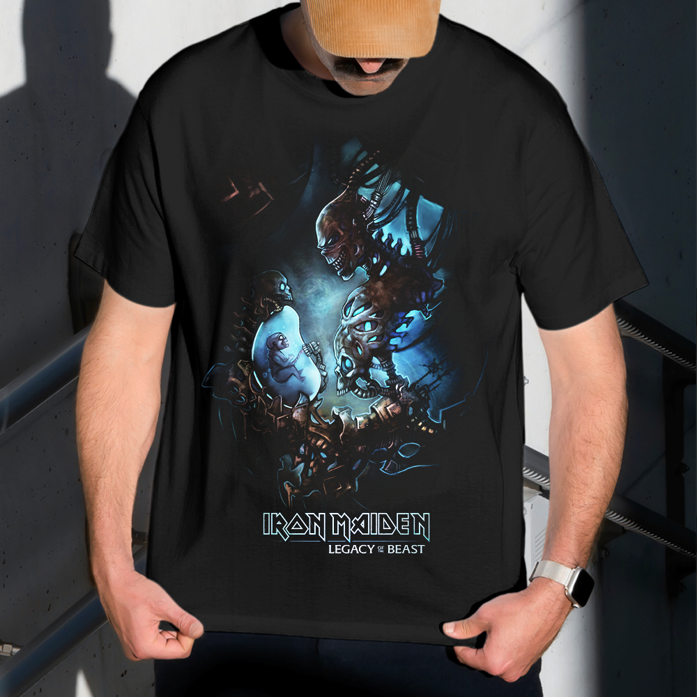 Camiseta Masculina Estampa Iron Maiden Azul 100% Algodão Estilo Conforto Diário Do Tamanho P ao GG