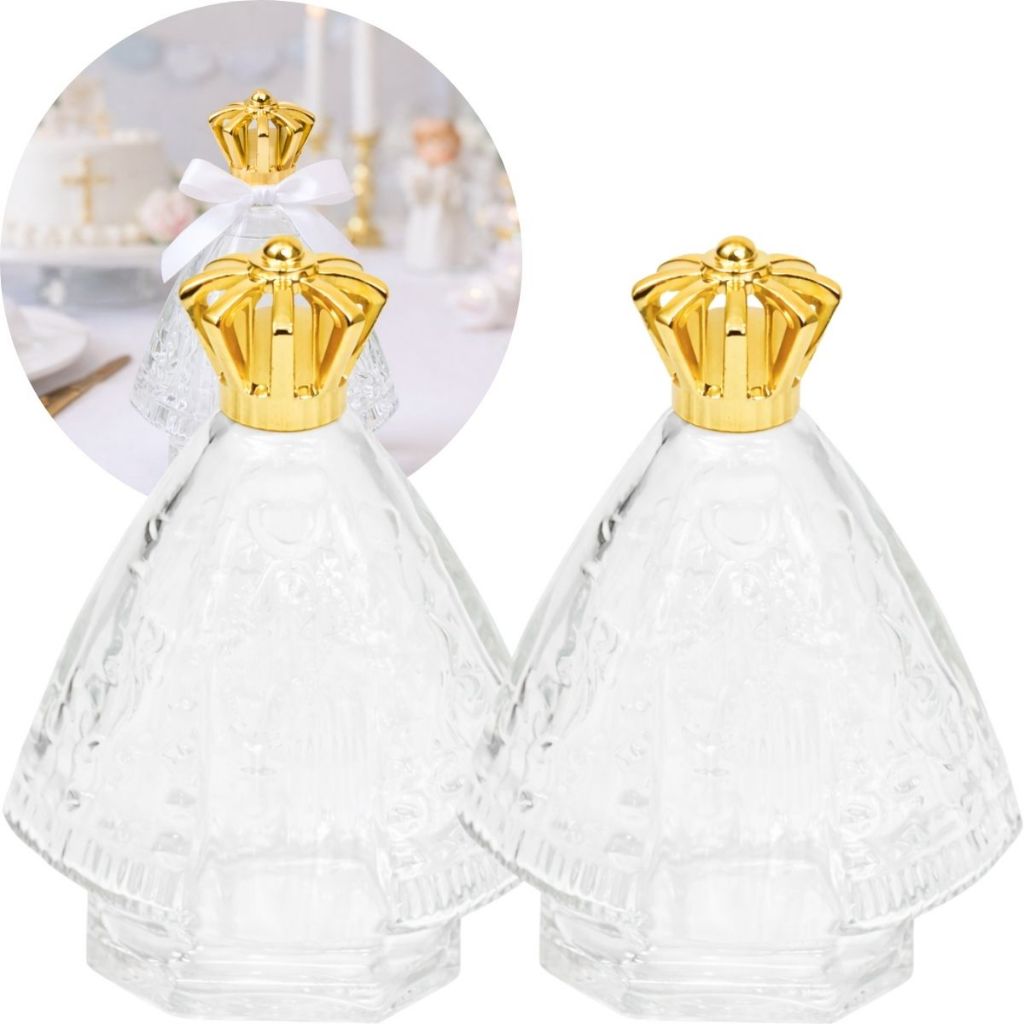 Kit 10 Frascos de Vidro Nossa Senhora Aparecida Santinha 120ml + Coroa Metalizada