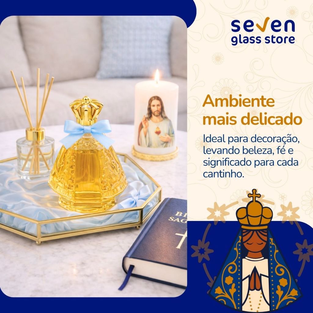 Kit 15 Frascos de Vidro Santinha Nossa Senhora 120ml + Coroa Metalizada Dourada — imagem 2 de 2