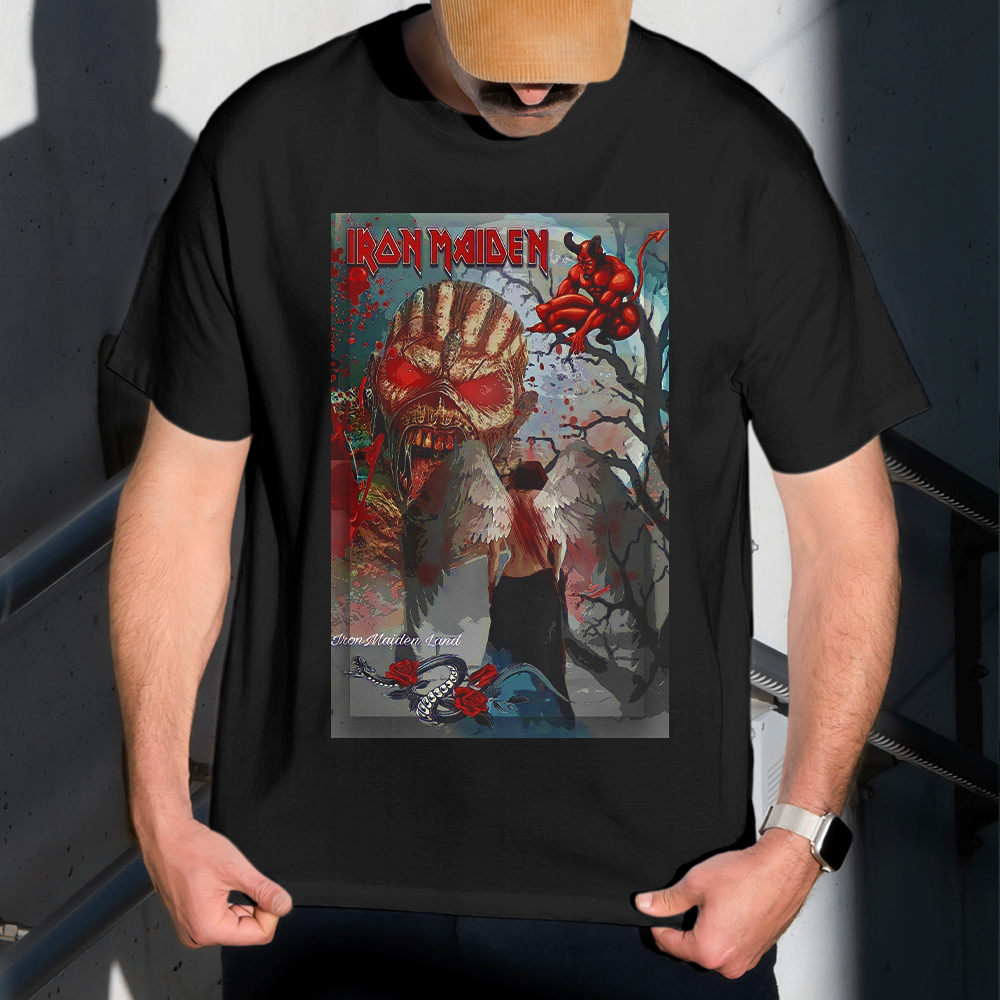 Camiseta Masculina Estampa Iron Maiden Anjo 100% Algodão Estilo Conforto Diário Do Tamanho P ao GG
