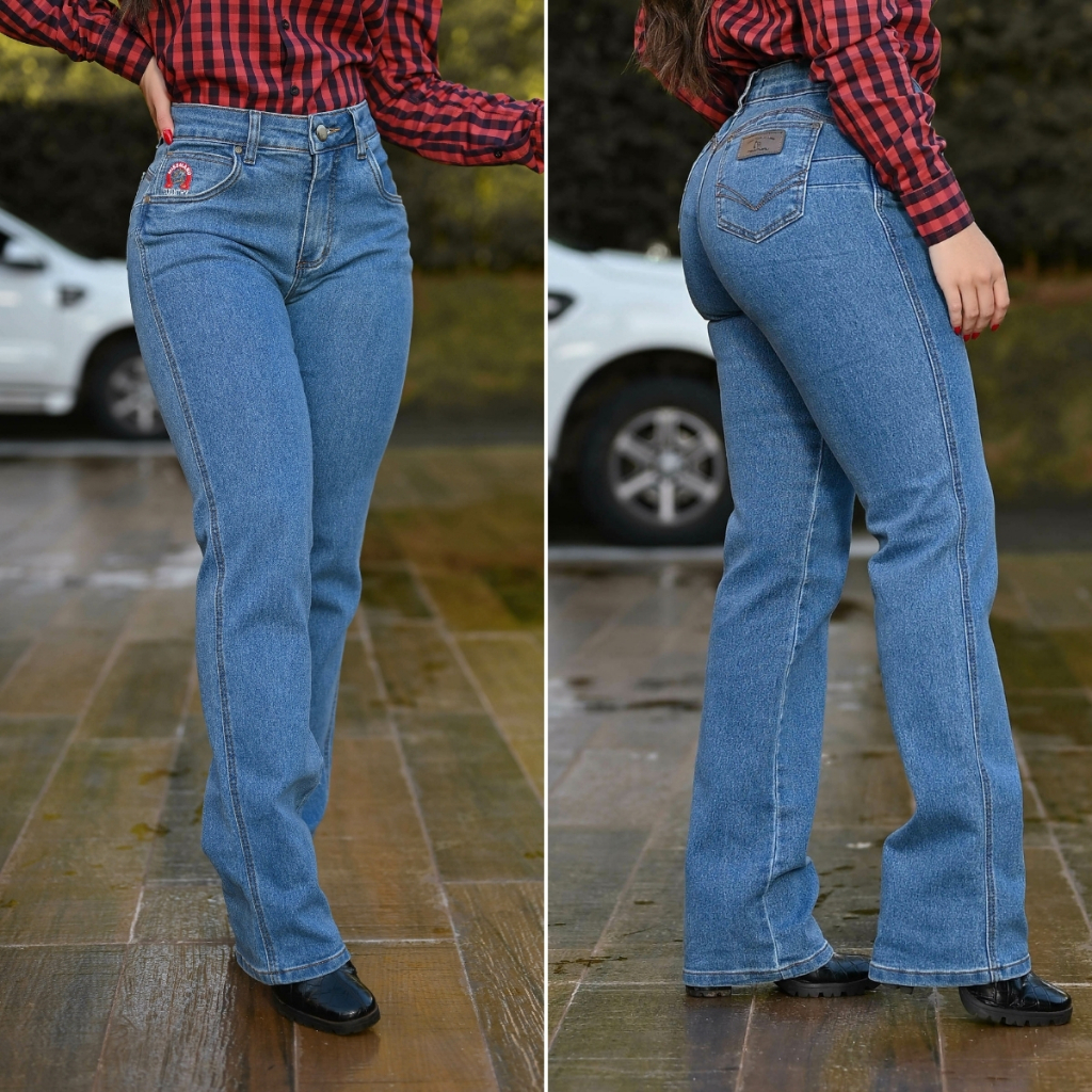 Calça Country Feminina Moda Rodeio Com Elastano Casual Bordada Cavalo Estilo Flare Tradicional