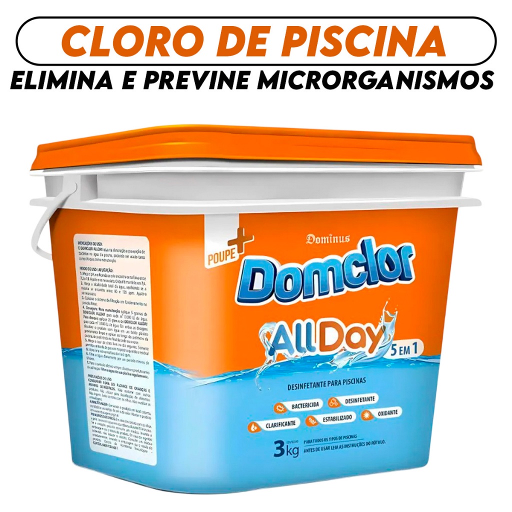 Balde De Cloro 1Kg e 3Kg Para Limpeza E Manutenção Para Piscina Domclor Allday em Oferta na Shopee