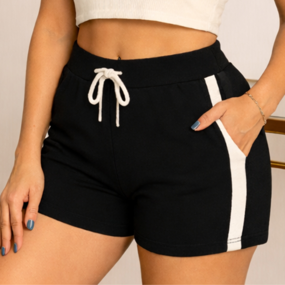 Bermuda Feminina em Malha Short Com Faixa Lateral e Elastano Para o Verão Praia Piscina Moda Premium
