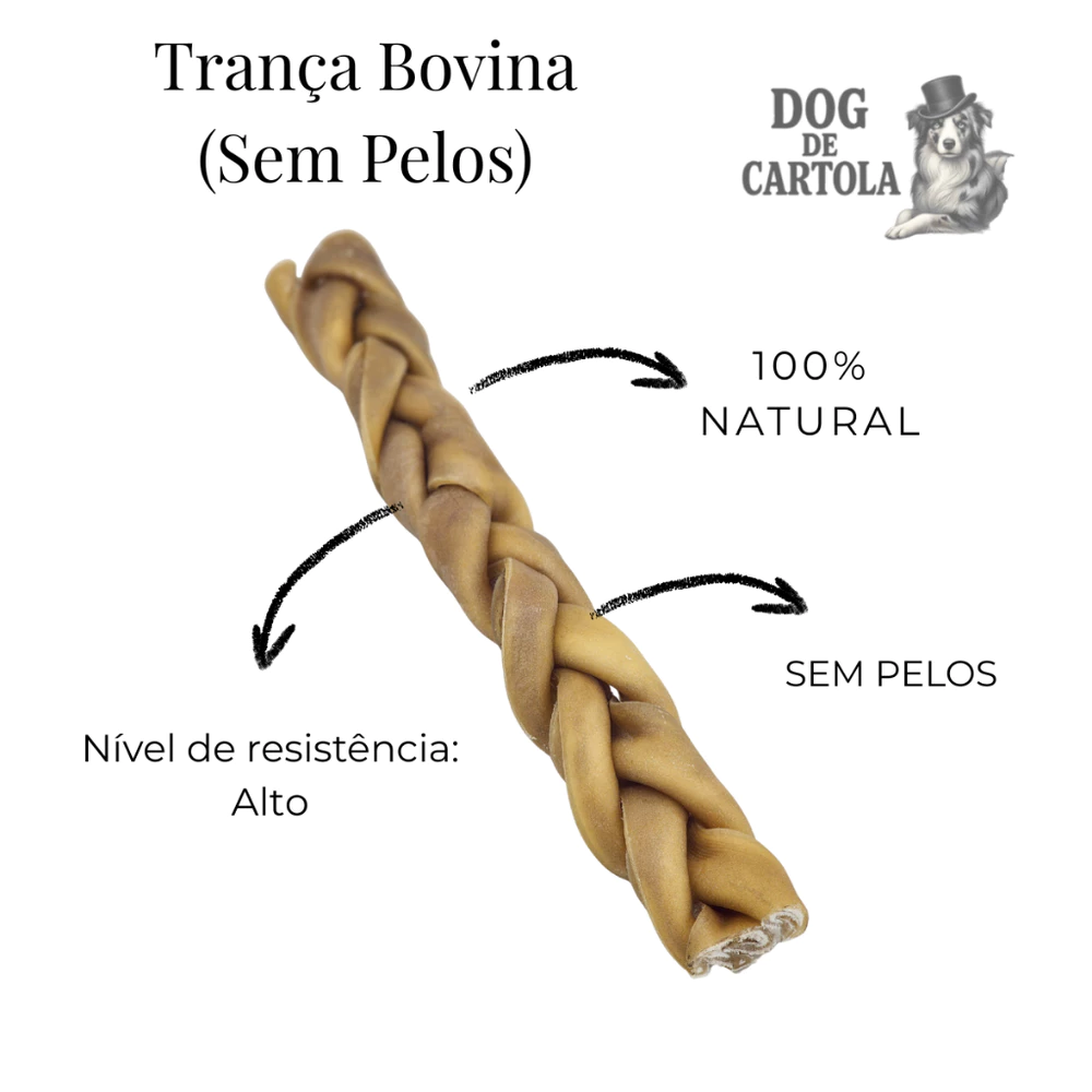 Trança de Couro Pele Bovina Sem Pelos para Cachorro Cães Natuka Mordedor Natural Pet P M G