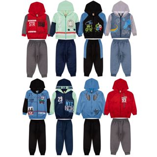 Kit 6 Peças Infantil Moletom Menino Juvenil Inverno Zíper Tamanho 1 ao 14 - 3 Casacos + 3 Calças Roupa Infantil em Oferta na Shopee