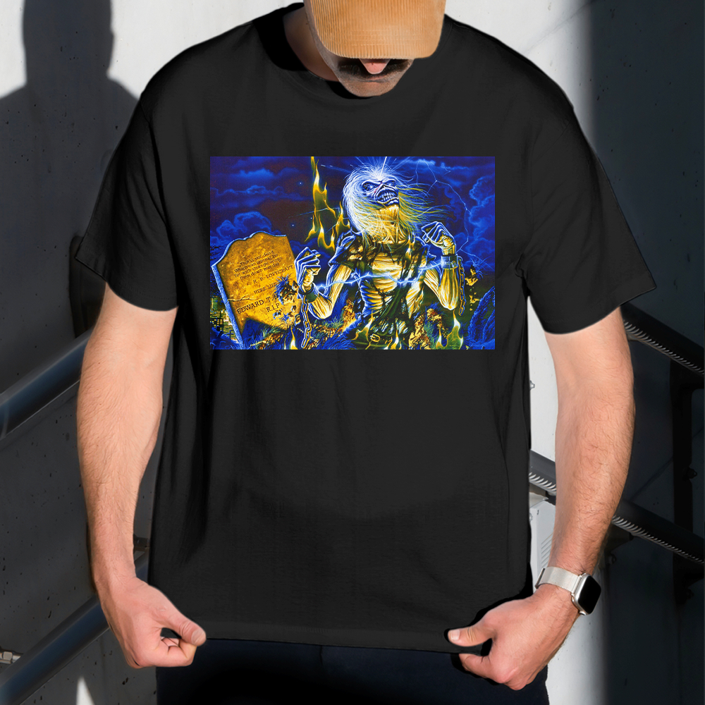 Camiseta Masculina Estampa Iron Maiden Trovão 100% Algodão Estilo Conforto Diário Do Tamanho P ao GG