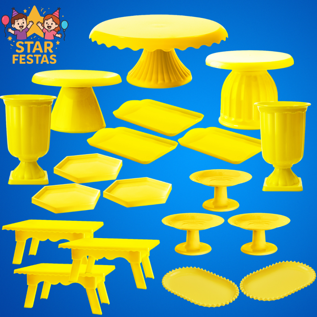 Kit Festa 19 peças - Boleiras, Bandejas e Vasos em Oferta na Shopee