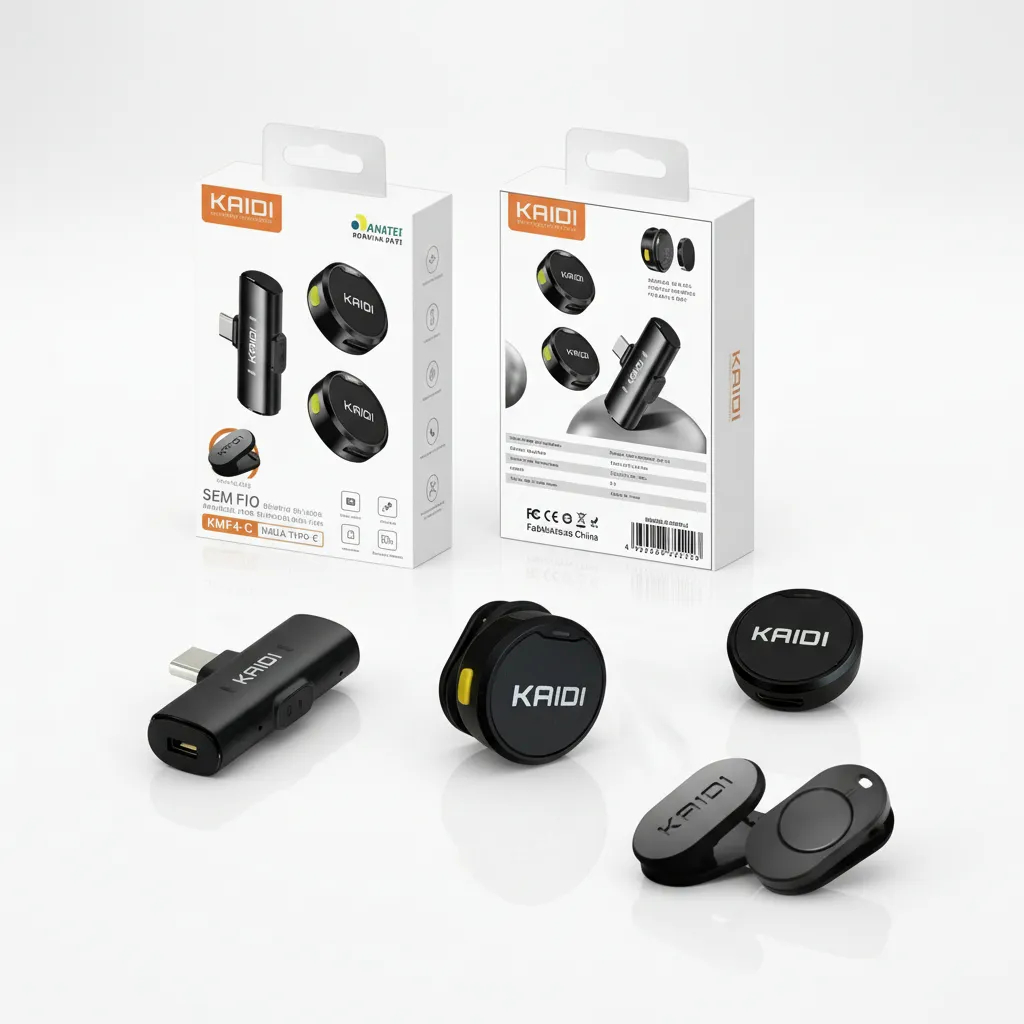 Microfone Profissional Sem Fio Duplo Lapela Redondo para Iphone Kaidi