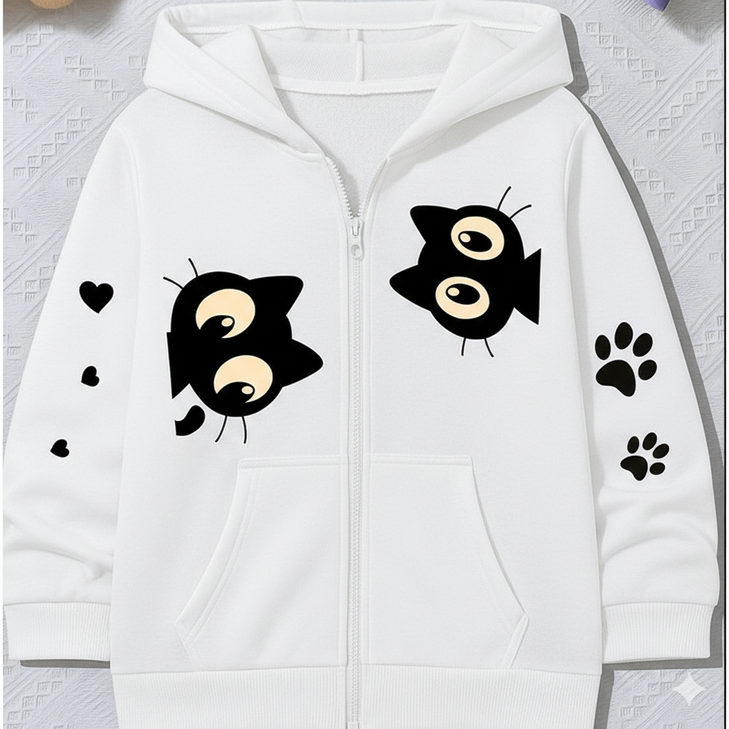 Moletom Unissex com Gatinho Estilizado Ziper Super Confortável Casual Inverno Capuz em Oferta na Shopee