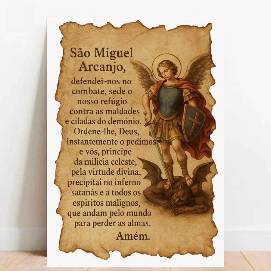 Quadro Placa decorativa Prece Oração a São Miguel Santo icone imagem Catolica catolicismo 02