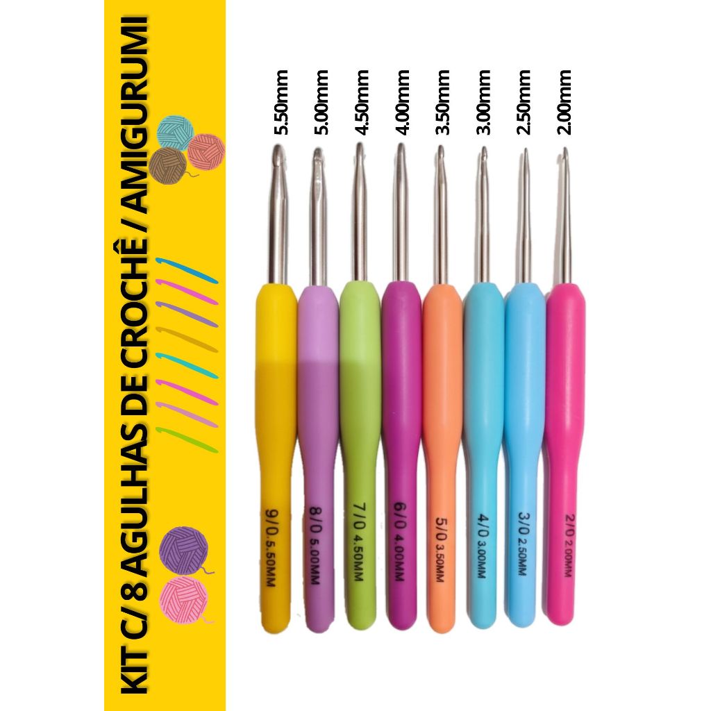 Kit 8 Agulhas de Crochê Cabo Ergonômico