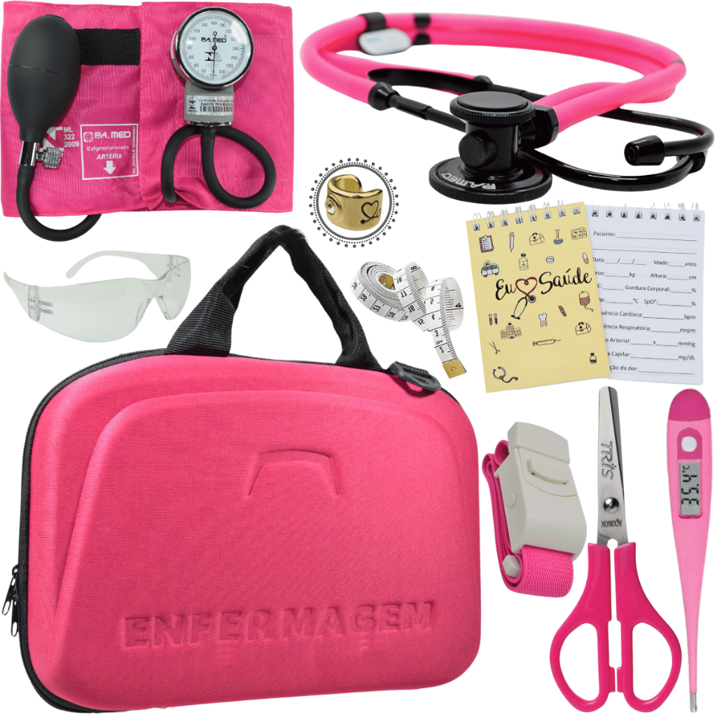 Kit Enfermagem Maleta Estagio Estetoscopio Aparelho De Pressao
