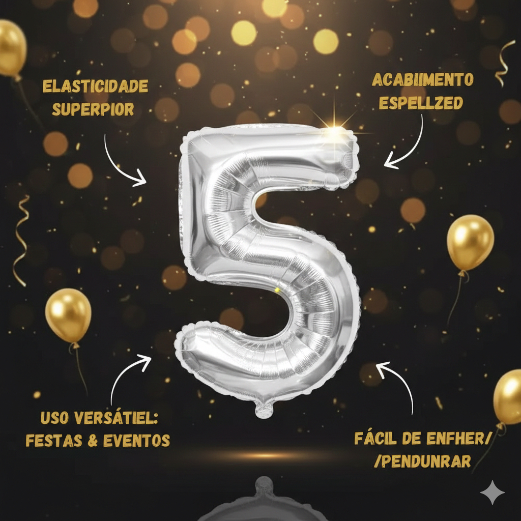 Kit 2 Uni Balões Numéricos + Cola Cromado Prata Metalizado Hélio Decoração Números de 0-9 Tamanho 32 Polegadas 80CM