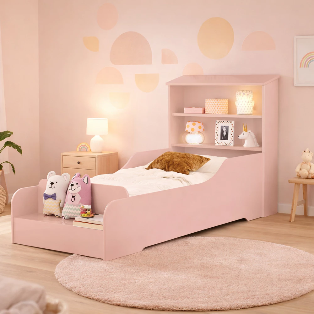 Mini Cama Casinha Infantil Liz Com Proteção Prateleiras De MDF + Colchão D18