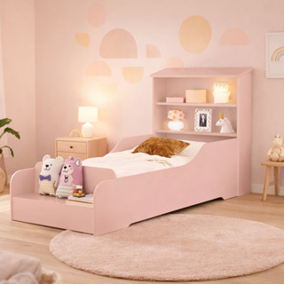 Mini Cama Casinha Infantil Liz Com Proteção Prateleiras De MDF + Colchão D18 em Oferta na Shopee