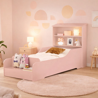 Mini Cama Casinha Infantil Liz Com Proteção Prateleiras De MDF + Colchão D18