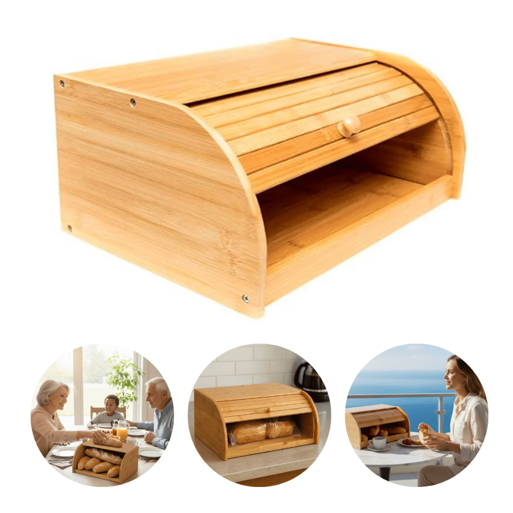 Porta Pão de Bambu para Pães, Bolos, Doces e Salgados Alimentos Cantinho do Café 40x27x18cm