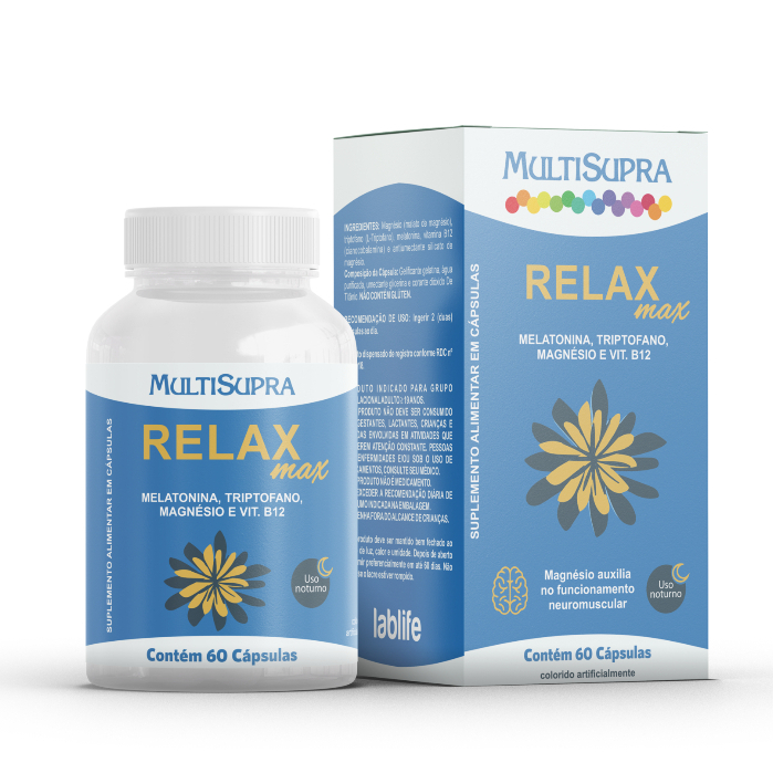 Relax Max C/60 - Sono Relaxante, Melatonina, Triptofano, Auxilia Sistema Nervoso, Noites De Sono