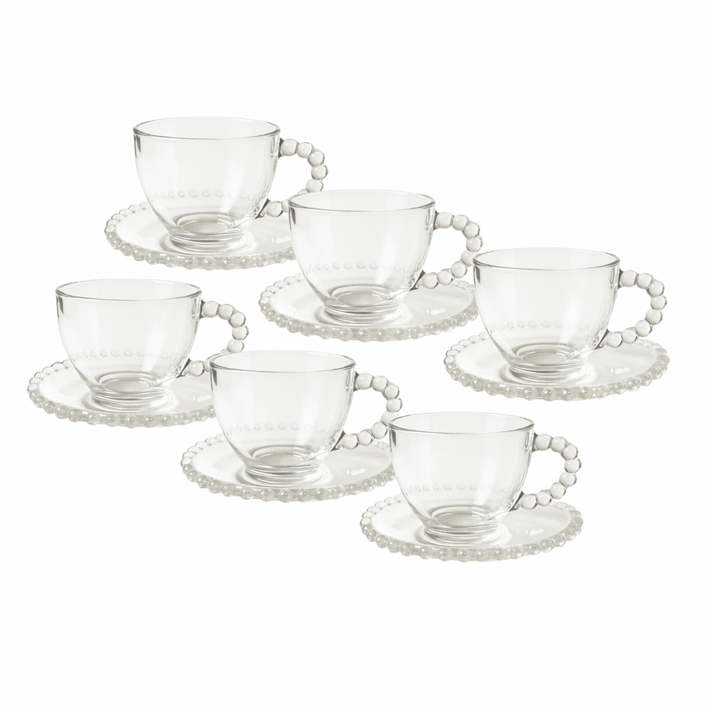 Jogo de Xicaras de Chá com Pires 100ml Vidro Reforçado em Oferta na Shopee