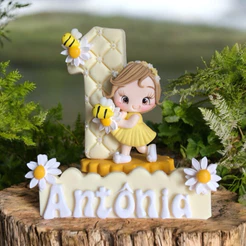 Vela abelha vela abelhinha com margaridas amarela personalizada Biscuit