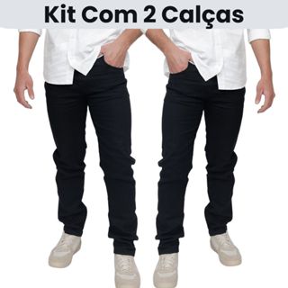Kit Com 2 Calças Jeans Masculina Preta Original Elastano Lycra Trabalho Reforçada Barata Promocional em Oferta na Shopee