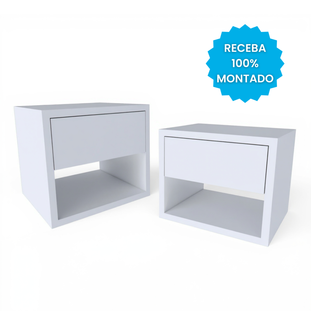 Kit 2 Mesas de Cabeceira Criado Mudo Com Gaveta e Nicho Para Quarto