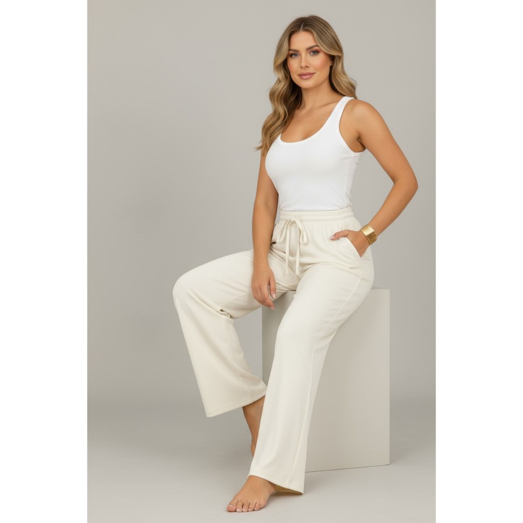 Kit 1 a 3 Calça Feminina Pantalona Duna Com Bolso Cintura Alta PROMOÇÃO