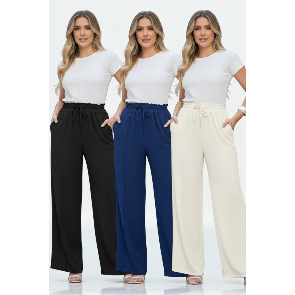 Kit 1 a 3 Calças Feminina Pantalona de Amarrar Duna em Oferta na Shopee