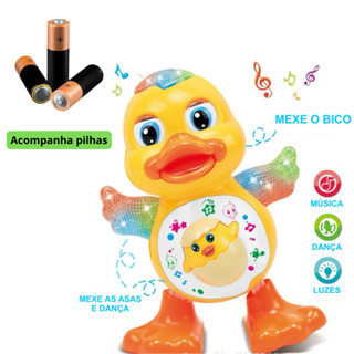 Patinho dançante brinquedo musical para bebê se mexe, som e luzes com pilhas em Oferta na Shopee