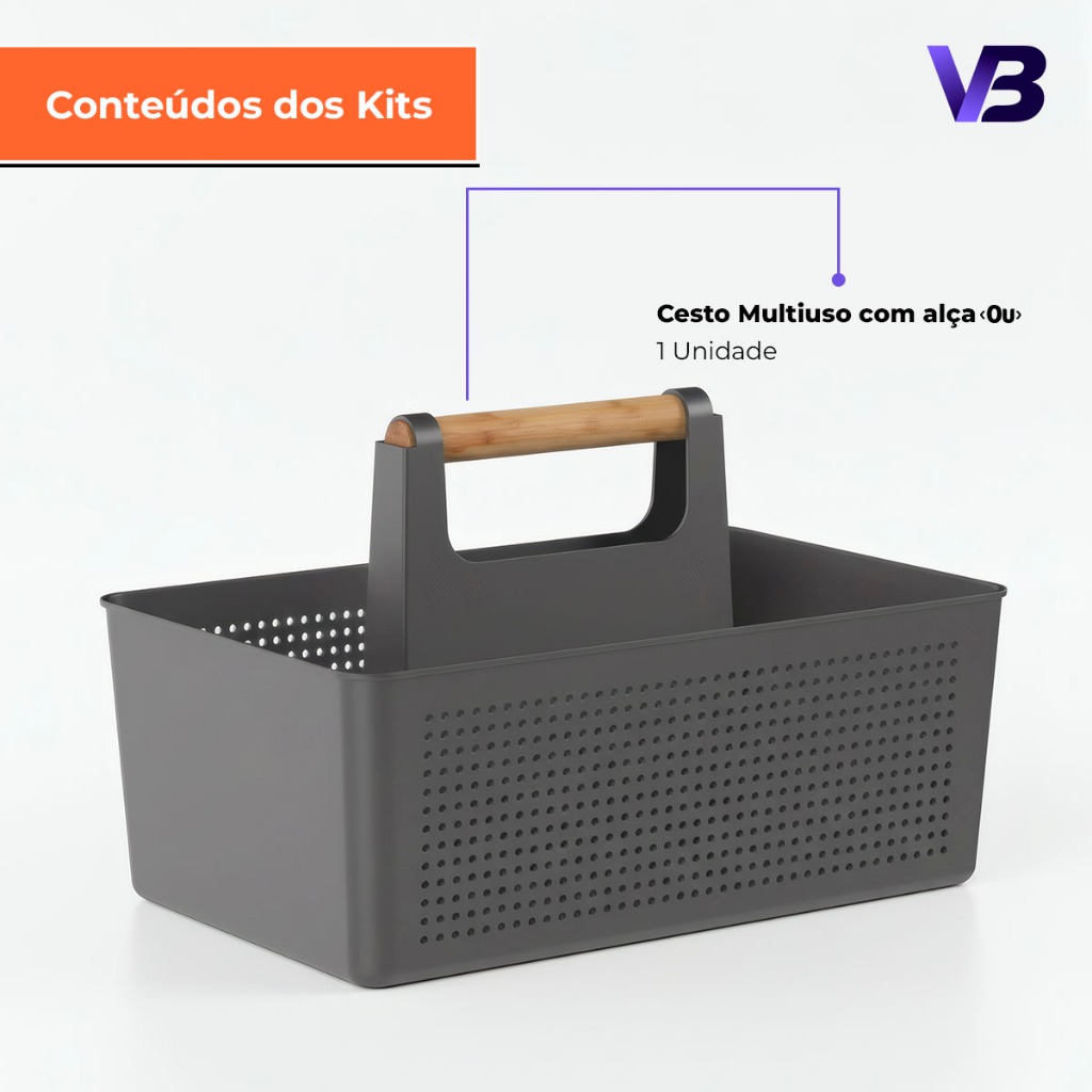 Detalhes do Cesto Organizador Multiuso com Alça Flow OMW100 - Ou