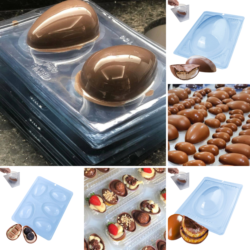 Forma p/ Ovo de Páscoa 20g 30g 50g 100g 150g 250g 350g 500g Casca Lisa | Grossa | Fina 3 partes c/ Silicone Bwb