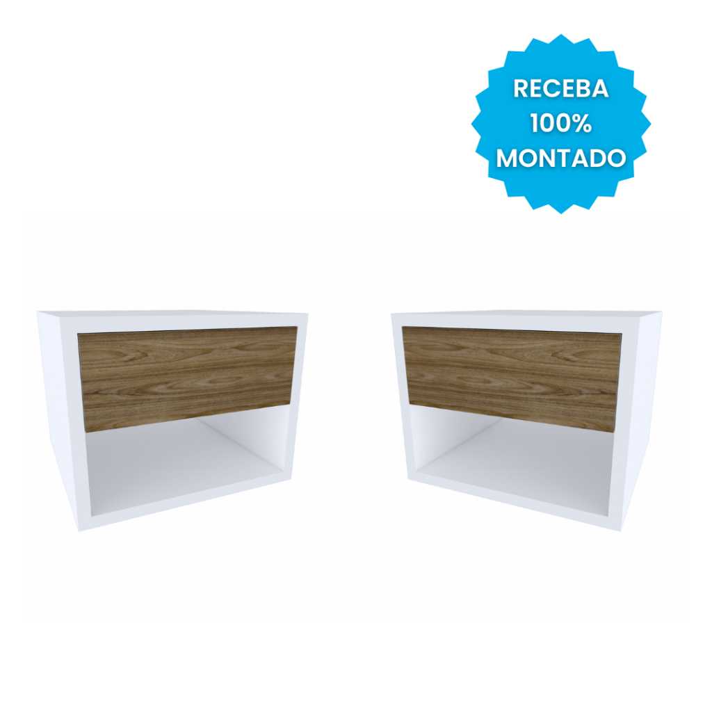 Kit 2 Mesa de Cabeceira Cama Com Gaveta e Nicho Criado Para Quarto Freijó