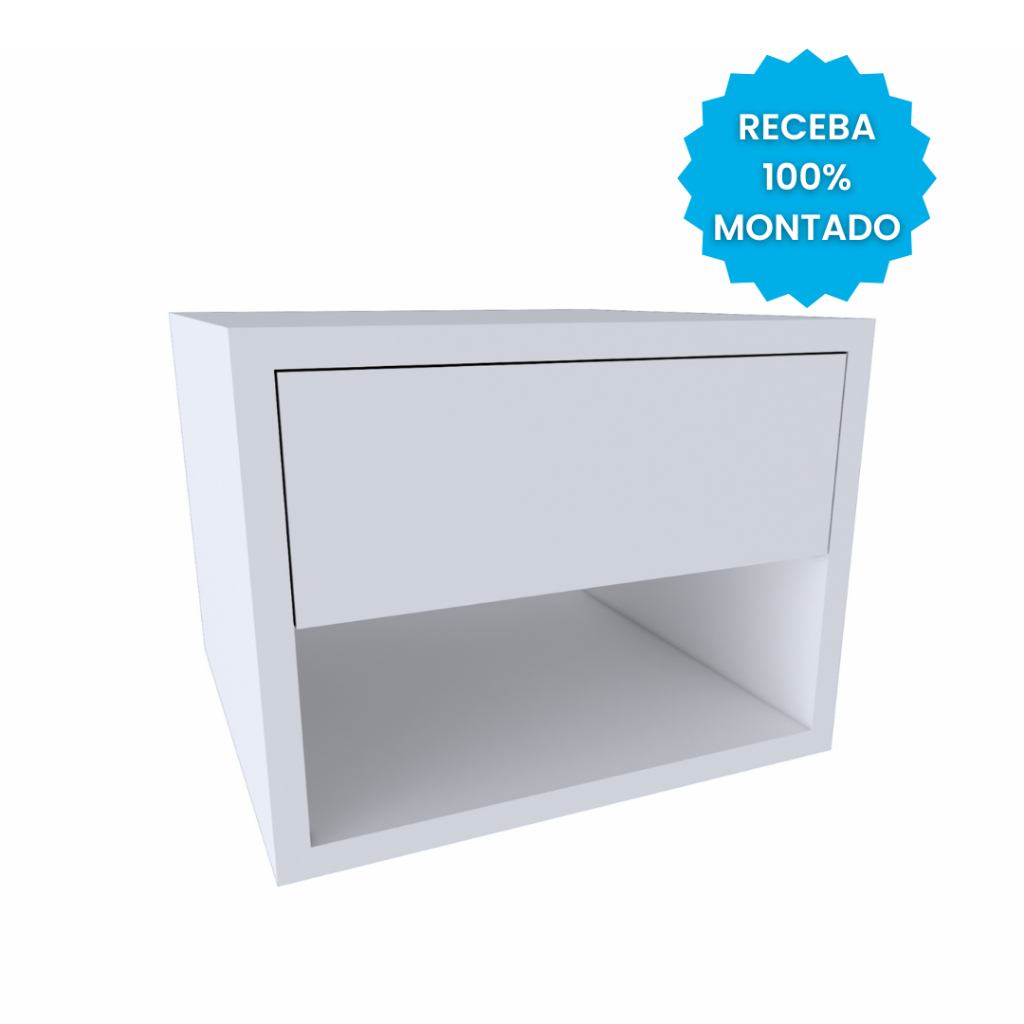 Mesa de Cabeceira Com Nicho e Gaveta Criado Mudo Branco Para Quarto