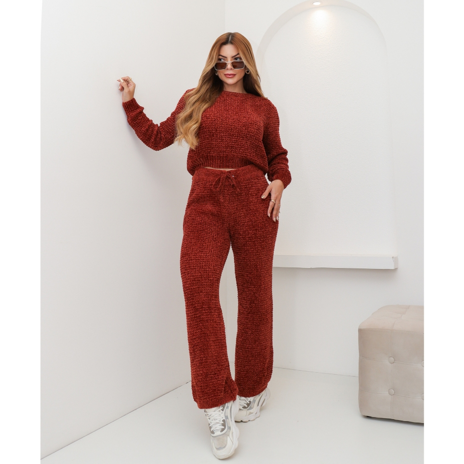 Conjunto Feminino Tricot  Suéter Mousse Blusa e Calça Confortável Inverno 3RD SD3015