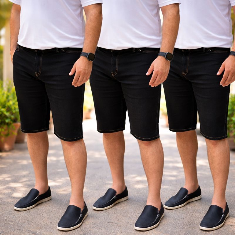 Kit 3 Unidade Bermuda Masculina Jeans Casual com Elastano Plus size
