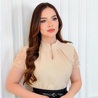 Blusa Social Com Acabamento Na Manga Moda Evangelica em Oferta na Shopee