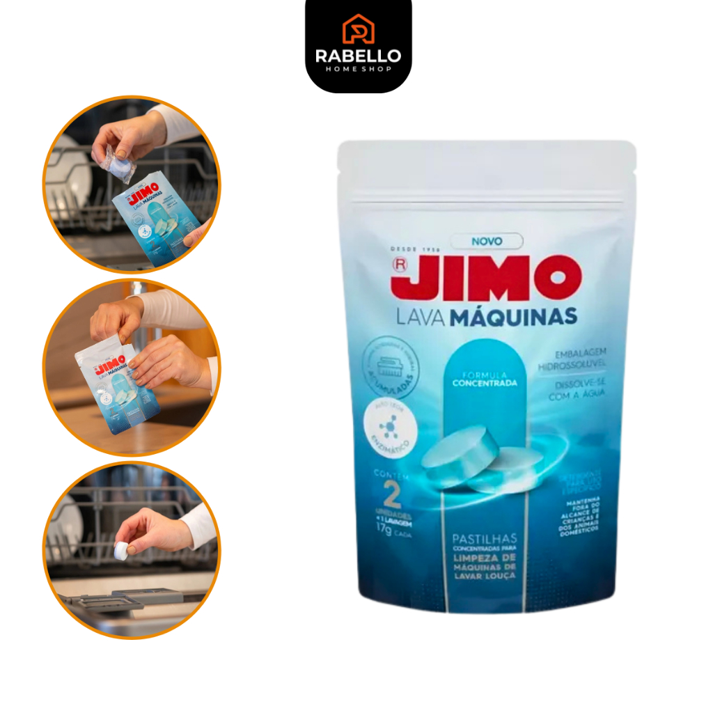 Imagem Jimo Lava Máquinas de Lavar Louças Pastilhas Kit Abrilhantador 17g Sem Mancha Fórmula Brilhante Nova
