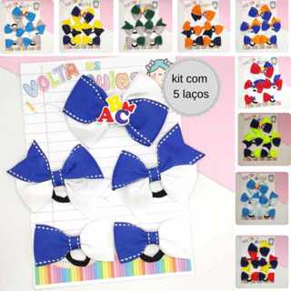kit 5 laços escolar aplique ABC na xuxinha e no bico de pato acessório de cabelo infantil em Oferta na Shopee