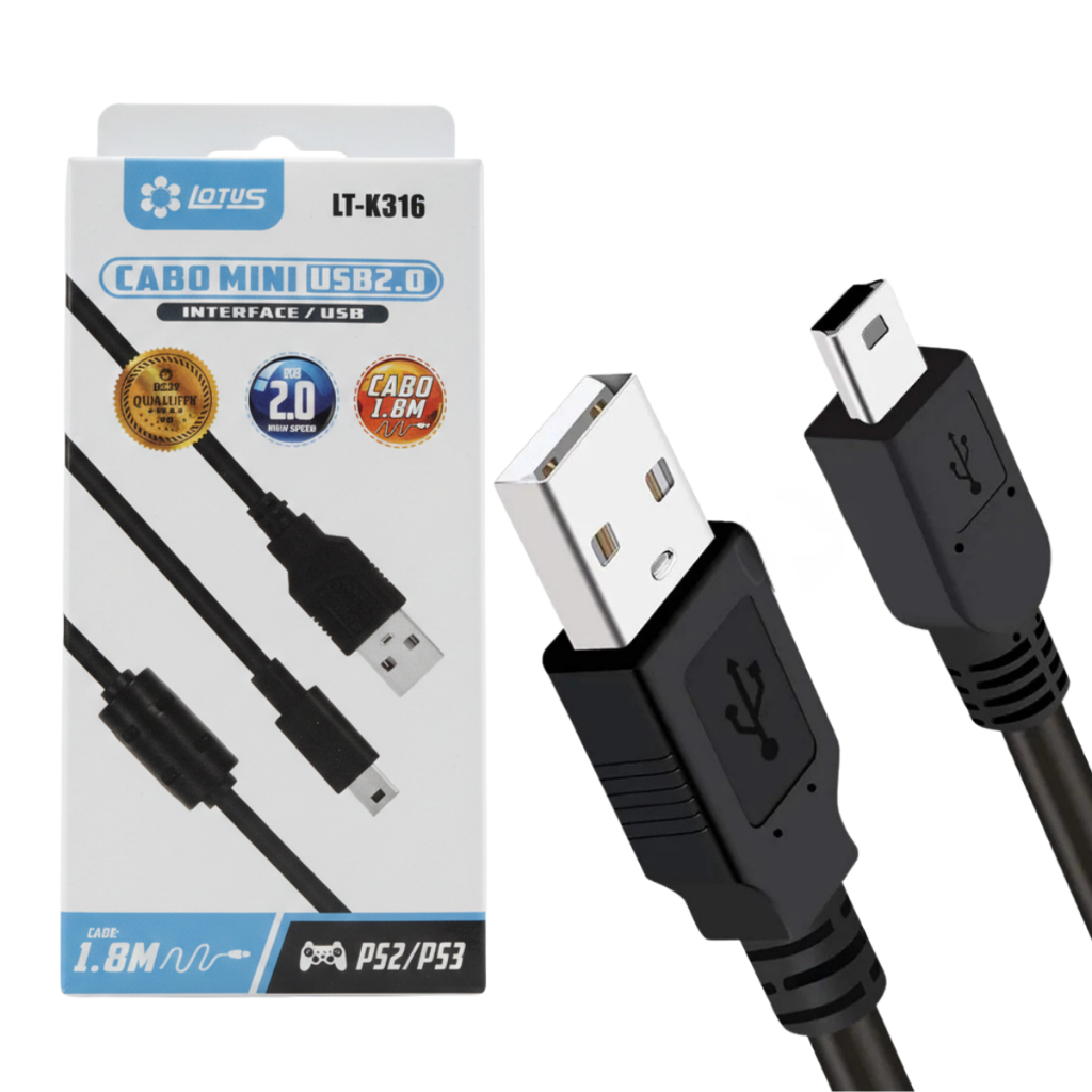 Cabo Reforçado Usb V3 Na Embalagem 1,80 Mt Cabo Mini Usb 2.0