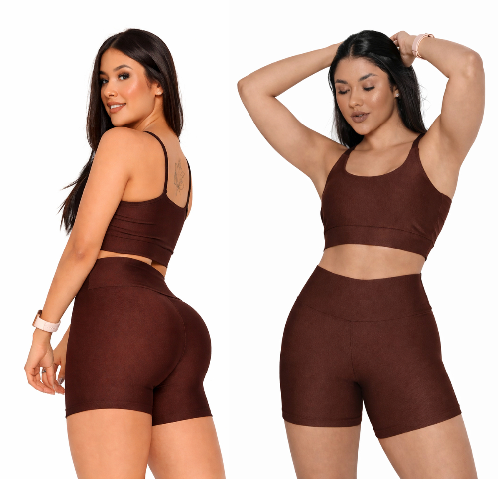 Conjunto de Academia Feminino Short + Top com Zero Transparência e Cintura Alta