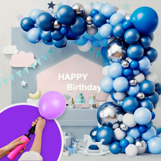 Kit Balões Azul Prata + Bomba Metal P/ Arco Desconstruido + Fita Balão Festa Promoção Aniversario em Oferta na Shopee
