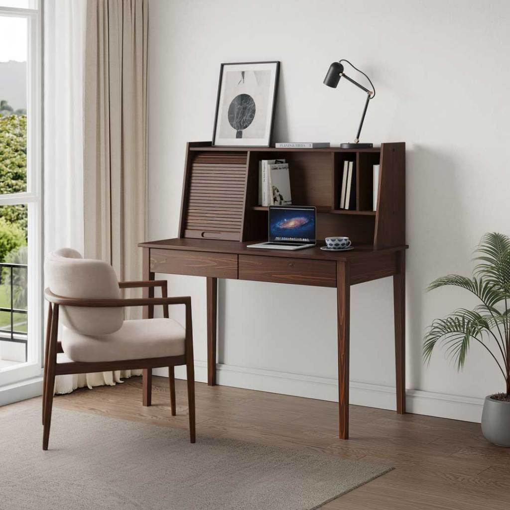 Mesa Trabalho 110 cm Estante Integrada Home Office Imbuia Alisa em Oferta na Shopee