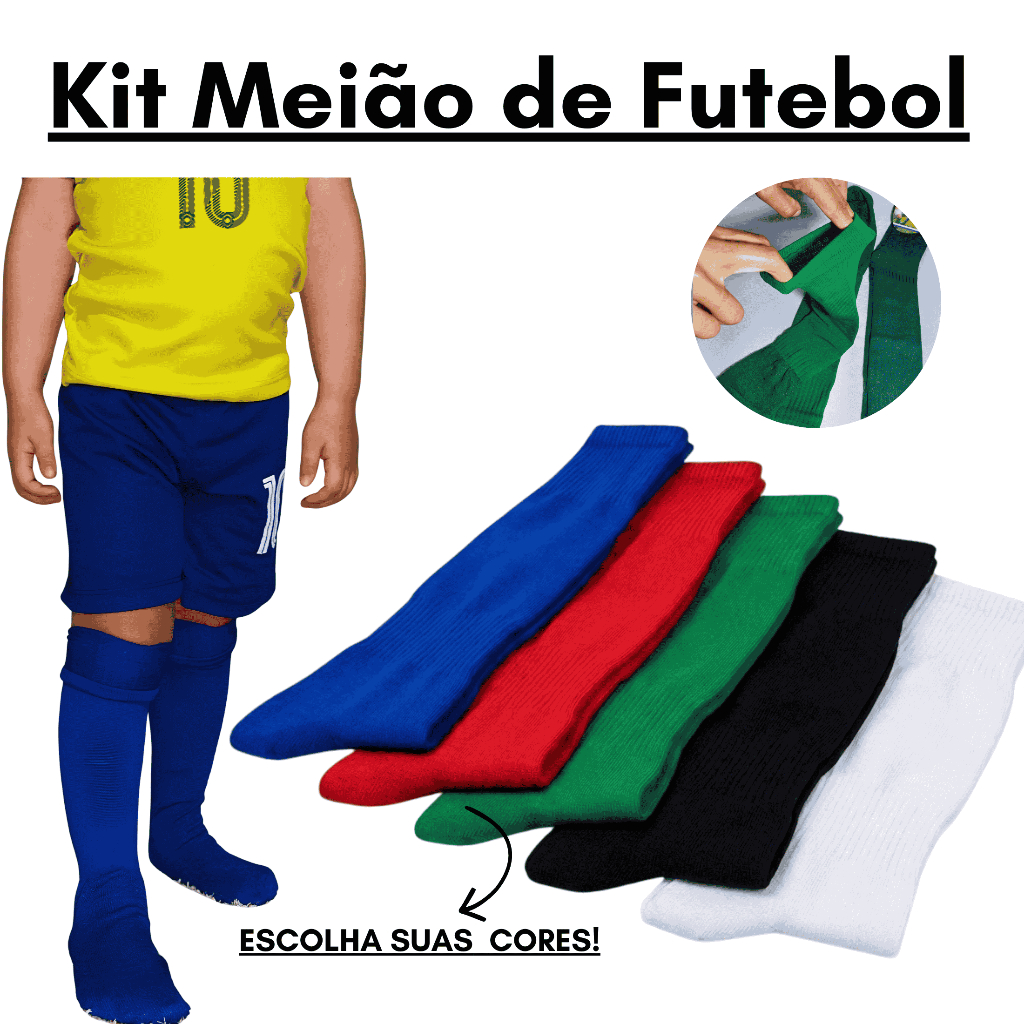 Kit Meia Meião de Futebol 1/2/3/6/12 Cano Alto Esportivo Infantil Juvenil Algodão Original Conforto em Oferta na Shopee